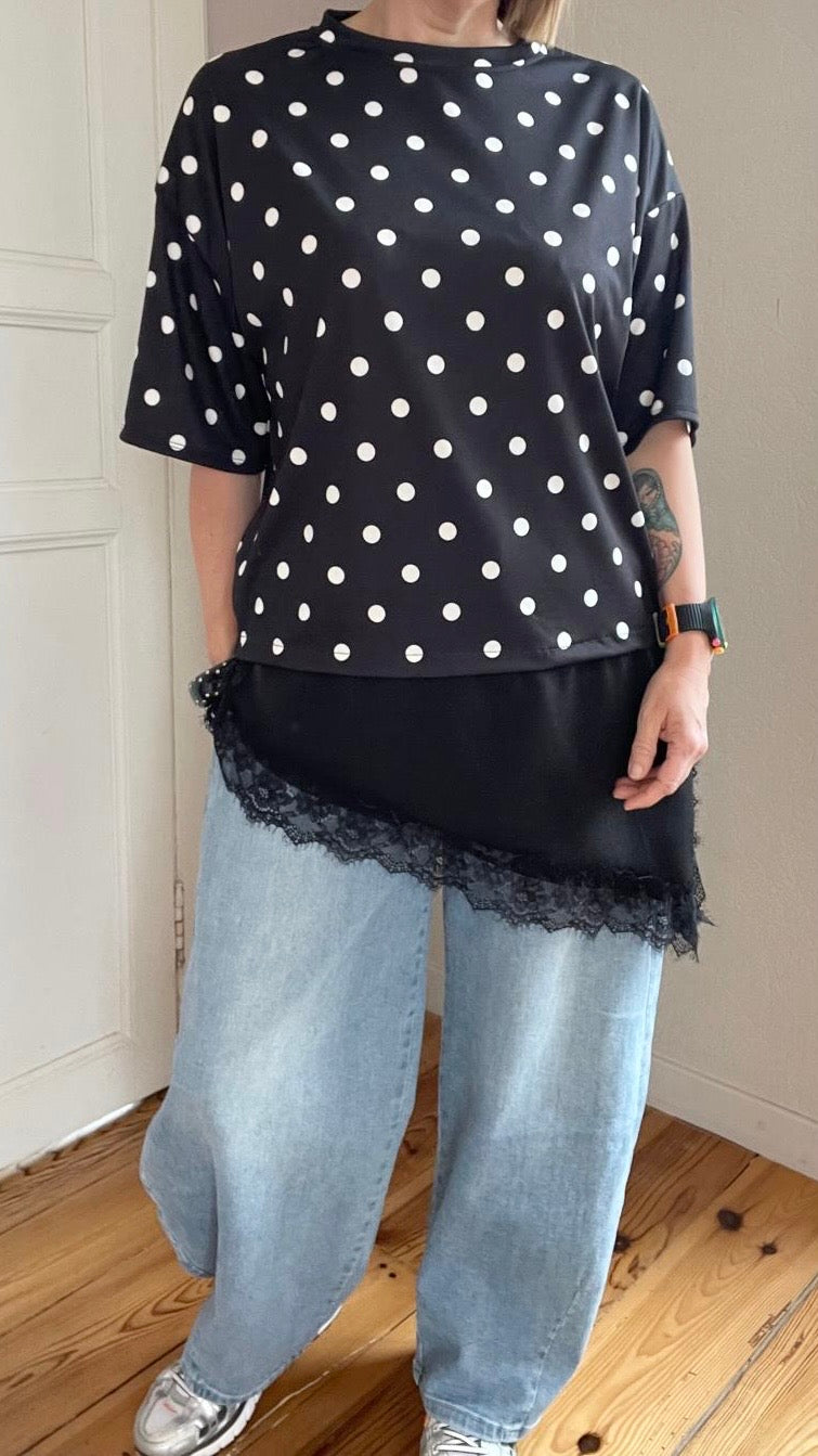T-Shirt asymétrique à pois noir