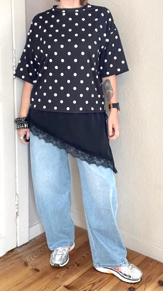 T-Shirt asymétrique à pois noir