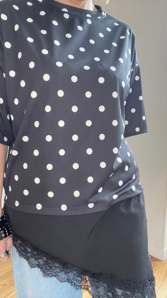 T-Shirt asymétrique à pois noir